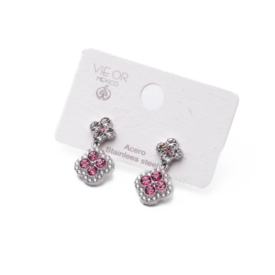 ARETES ZO13814E PLATEADO+ROSA Acero Inoxidable G24