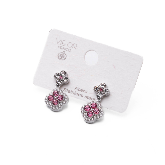 ARETES ZO13814E PLATEADO+ROSA Acero Inoxidable G24