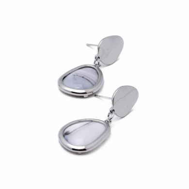 ARETES ZO13504E PLATEADO+BLANCO Acero Inoxidable G34