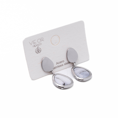 ARETES ZO13504E PLATEADO+BLANCO Acero Inoxidable G34