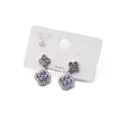 ARETES ZO13814E PLATEADO+LILA Acero Inoxidable G24
