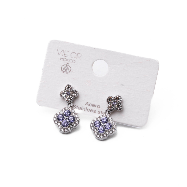 ARETES ZO13814E PLATEADO+LILA Acero Inoxidable G24