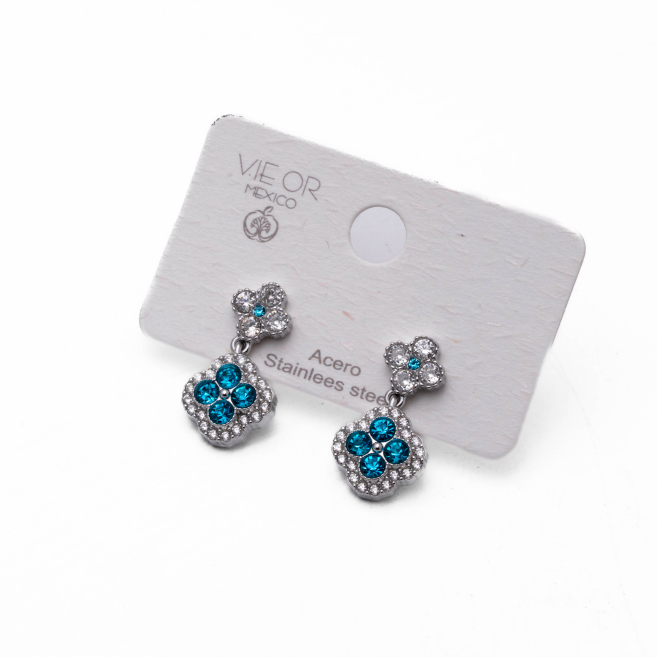 ARETES ZO13814E PLATEADO+AZULON Acero Inoxidable G24