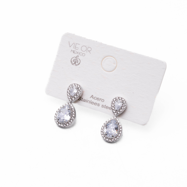 ARETES ZO15021E PLATEADO+BLANCO Acero Inoxidable F53