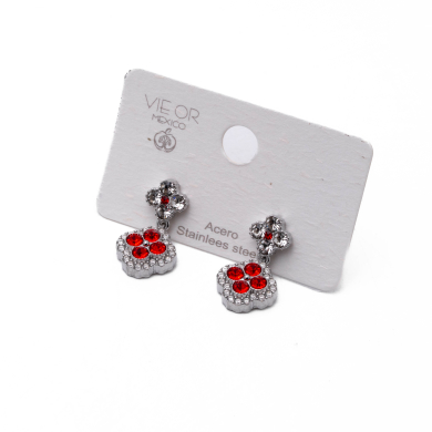 ARETES ZO13814E PLATEADO+ROJO Acero Inoxidable G24