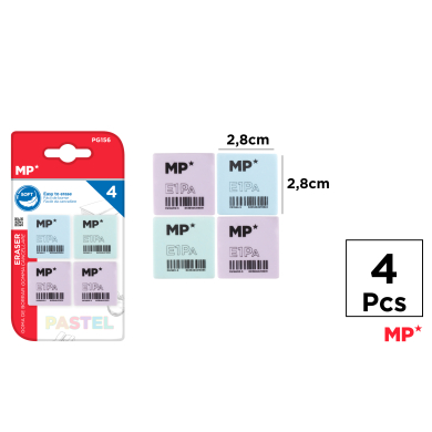 GOMA DE BORRAR PASTEL 28X28X12MM 4UDS - D43