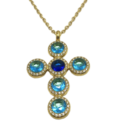 COLLAR ZO15373N VERDE AZULADO DORADO Acero Inoxidable