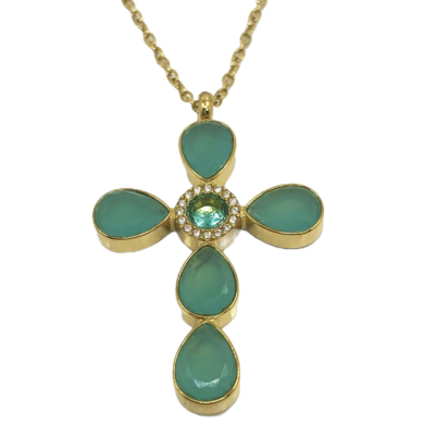 COLLAR ZO15375N VERDE PLATEADO Acero Inoxidable 2D11