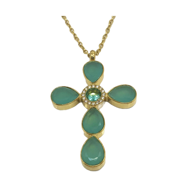 COLLAR ZO15375N VERDE PLATEADO Acero Inoxidable 2D11