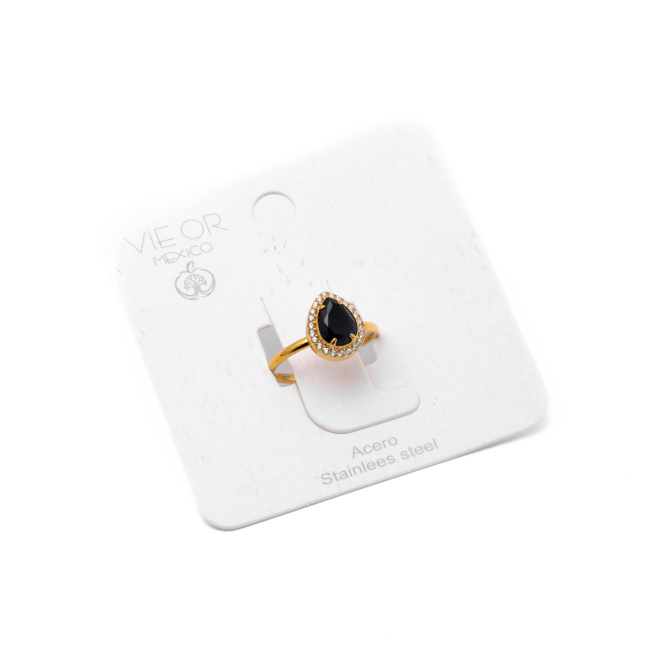 ANILLO ZO10807R NEGRO DORADO Acero Inoxidable A310