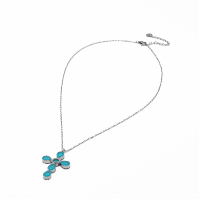 COLLAR ZO15375N VERDE AZULADO PLATEADO Acero Inoxidable 2D11