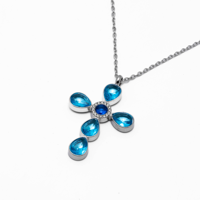 COLLAR ZO15375N AZUL PLATEADO Acero Inoxidable 2D11