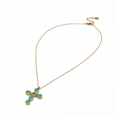 COLLAR ZO15375N VERDE AZULADO  DORADO Acero Inoxidable 2D11