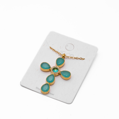 COLLAR ZO15375N VERDE AZULADO  DORADO Acero Inoxidable 2D11