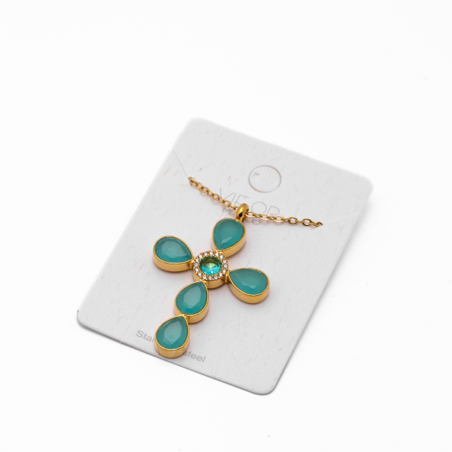 COLLAR ZO15375N VERDE AZULADO  DORADO Acero Inoxidable 2D11