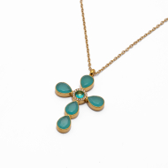 COLLAR ZO15375N VERDE AZULADO  DORADO Acero Inoxidable 2D11