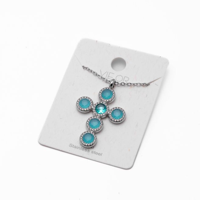 COLLAR ZO15373N AZUL PLATEADO Acero Inoxidable 2D11