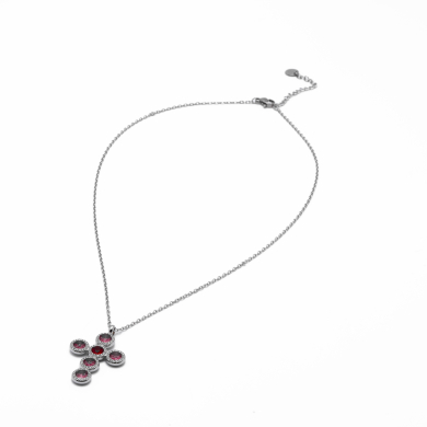 COLLAR ZO15373N ROJO PLATEADO Acero Inoxidable 2D11