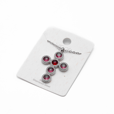 COLLAR ZO15373N ROJO PLATEADO Acero Inoxidable 2D11