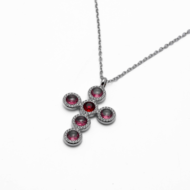 COLLAR ZO15373N ROJO PLATEADO Acero Inoxidable 2D11