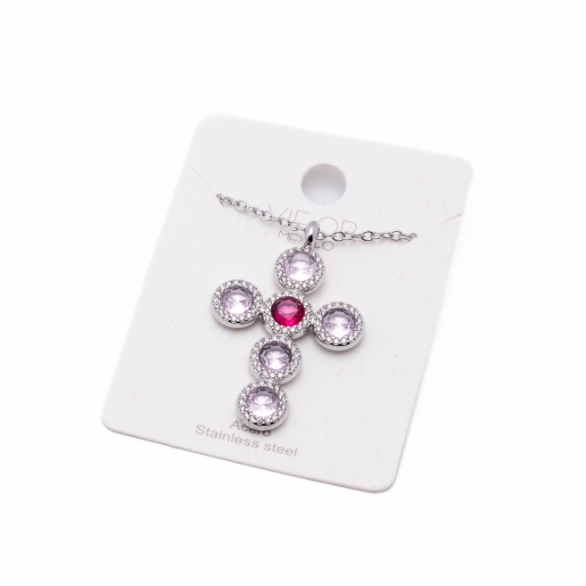 COLLAR ZO15373N ROSA PLATEADO Acero Inoxidable 2D11