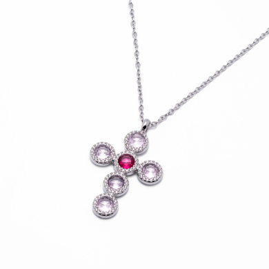 COLLAR ZO15373N ROSA PLATEADO Acero Inoxidable 2D11