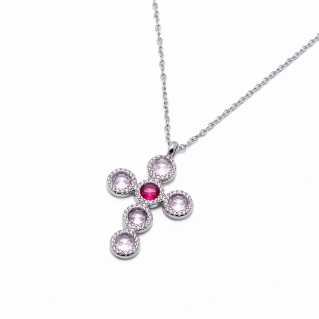 COLLAR ZO15373N ROSA PLATEADO Acero Inoxidable 2D11