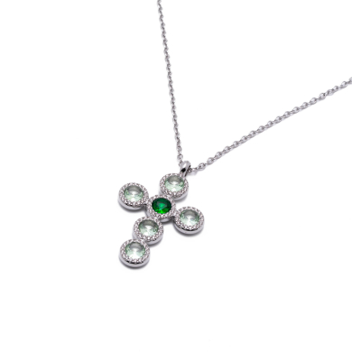 COLLAR ZO15373N VERDE PLATEADO Acero Inoxidable 2D11