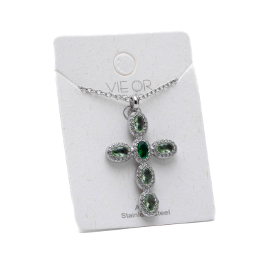 COLLAR ZO15372N VERDE PLATEADO Acero Inoxidable E31