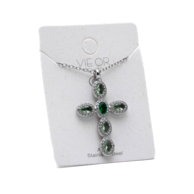 COLLAR ZO15372N VERDE PLATEADO Acero Inoxidable E31