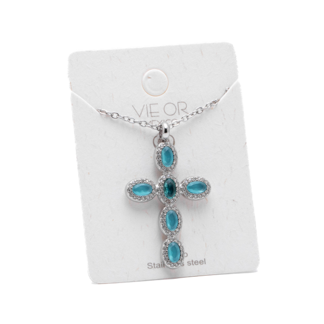 COLLAR ZO15372N AZUL PLATEADO Acero Inoxidable E31