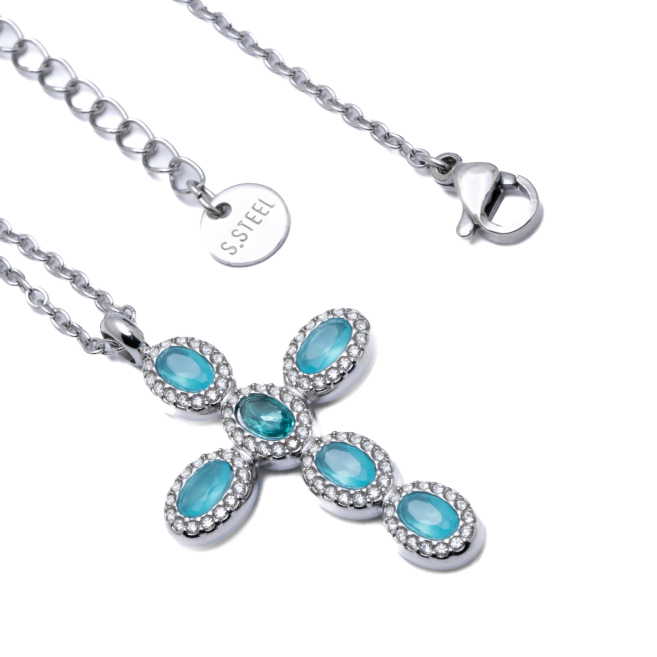 COLLAR ZO15372N AZUL PLATEADO Acero Inoxidable E31