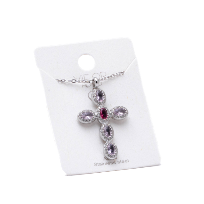 COLLAR ZO15372N ROSA PLATEADO Acero Inoxidable E31