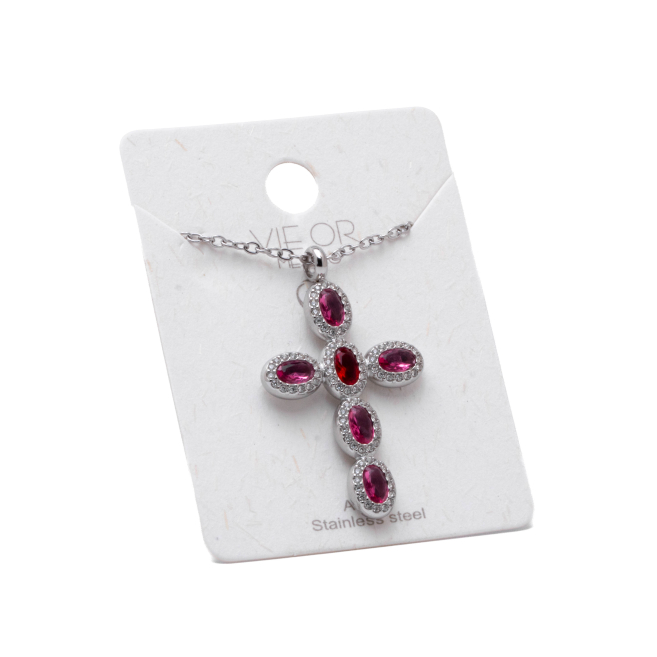 COLLAR ZO15372N ROJO PLATEADO Acero Inoxidable E31
