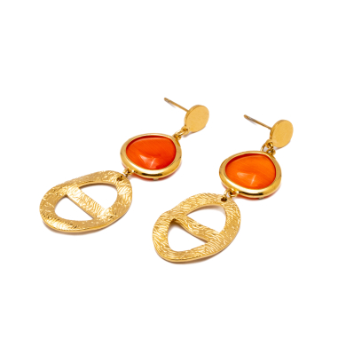 ARETES ZO13487E DORADO+NARANJA Acero Inoxidable