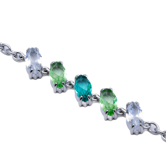 PULSERA ZO15434B PLATEADO VERDE ACERO INOXIDABLE