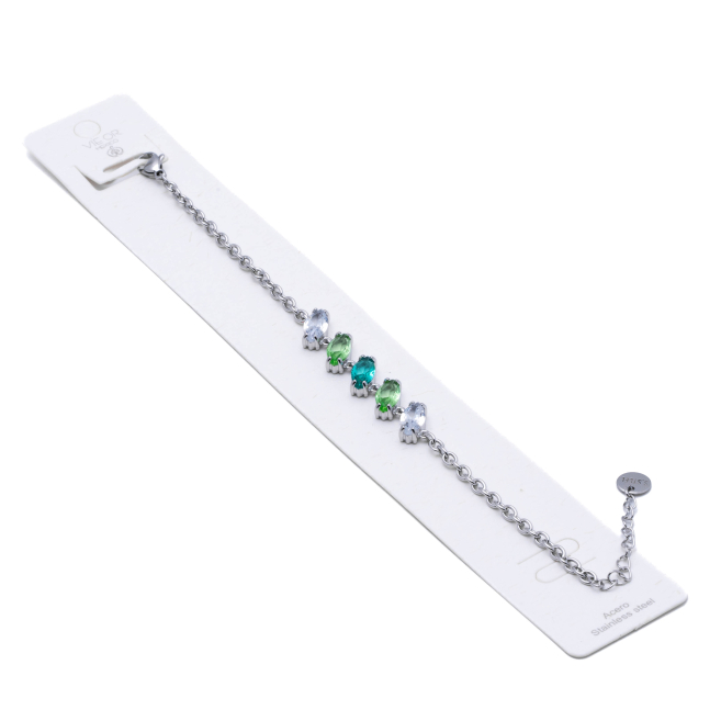 PULSERA ZO15434B PLATEADO VERDE ACERO INOXIDABLE