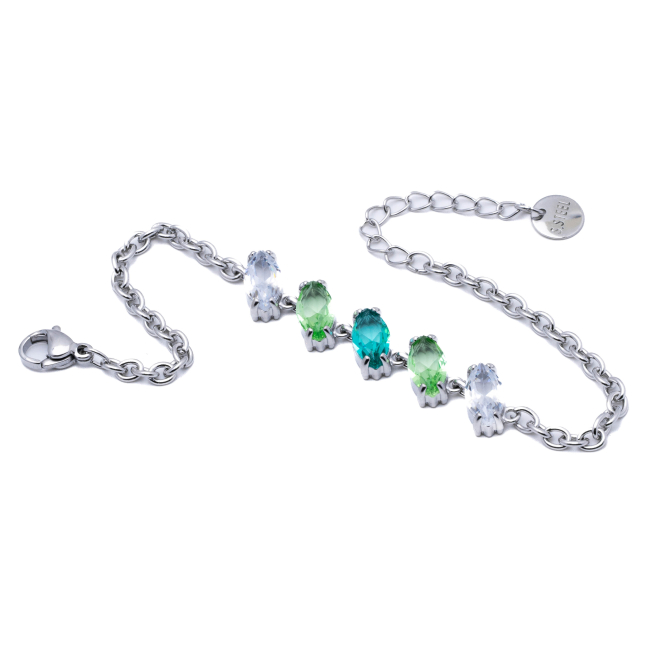PULSERA ZO15434B PLATEADO VERDE ACERO INOXIDABLE