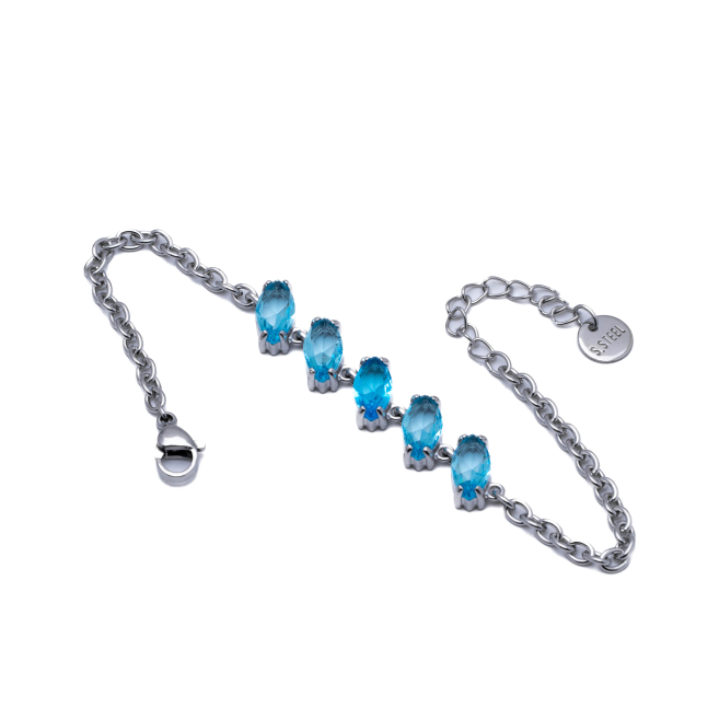PULSERA ZO15434B PLATEADO AZUL ACERO INOXIDABLE