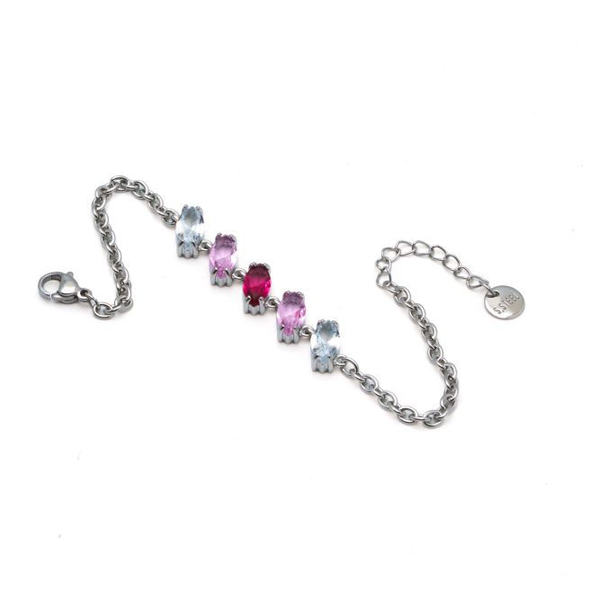 PULSERA ZO15434B PLATEADO ROSA ACERO INOXIDABLE