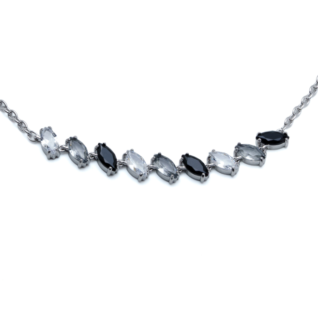 COLLAR ZO15435N PLATEADO BLANCO/NEGRO ACERO INOXIDABLE E59