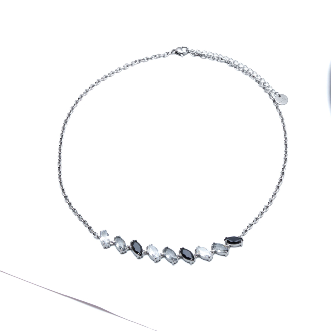 COLLAR ZO15435N PLATEADO BLANCO/NEGRO ACERO INOXIDABLE E59