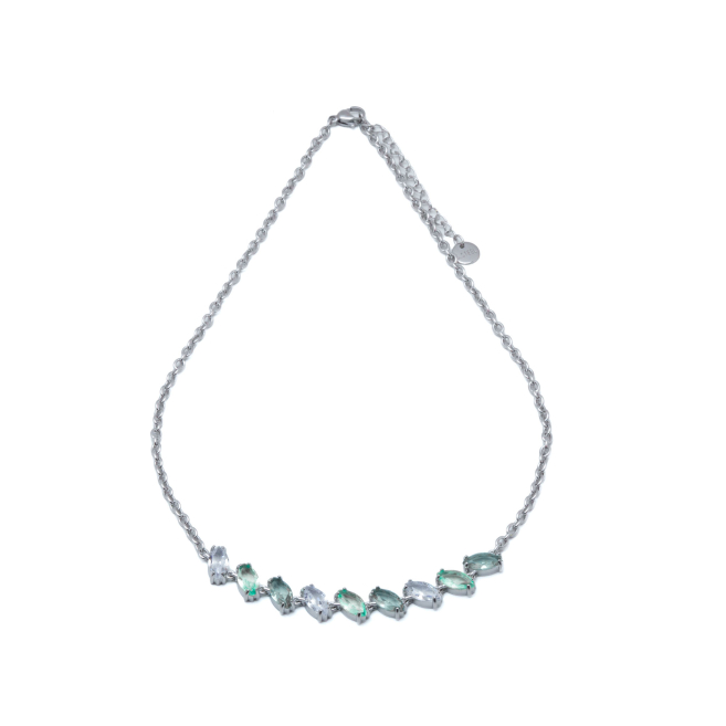 COLLAR ZO15435N PLATEADO VERDE ACERO INOXIDABLE E59