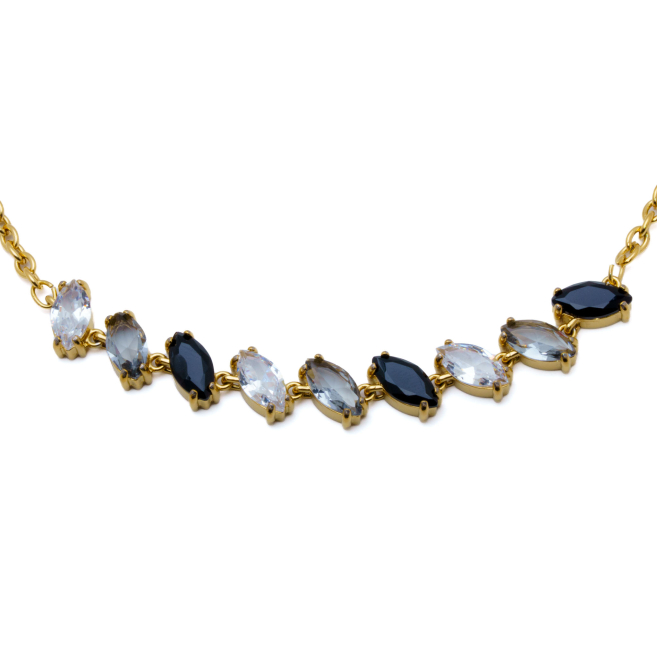 COLLAR ZO15435N DORADO BLANCO/NEGRO ACERO INOXIDABLE E59