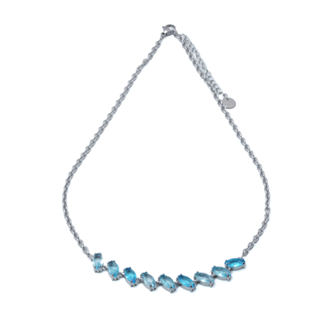 COLLAR ZO15435N PLATEADO AZUL ACERO INOXIDABLE E59