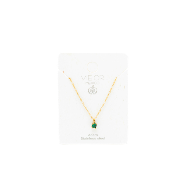 COLLAR ZO8368N DORADO VERDE ACERO INOXIDABLE