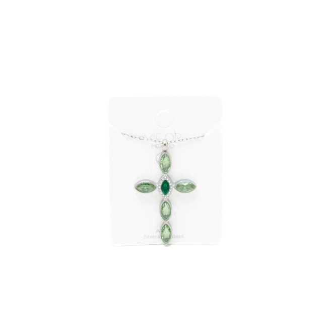COLLAR ZO15374N PLATEADO VERDE ACERO INOXIDABLE E31