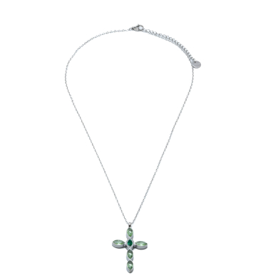 COLLAR ZO15374N PLATEADO VERDE ACERO INOXIDABLE E31