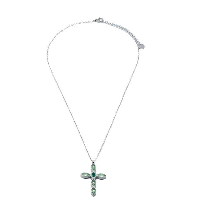 COLLAR ZO15374N PLATEADO VERDE ACERO INOXIDABLE E31