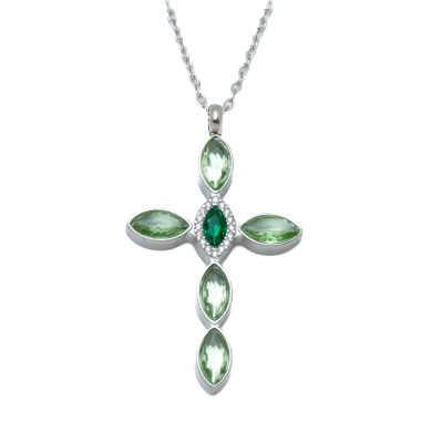 COLLAR ZO15374N PLATEADO VERDE ACERO INOXIDABLE E31
